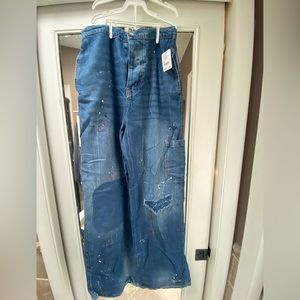 FREE PEOPLE Wide leg/ loose fit jeans with artistic design